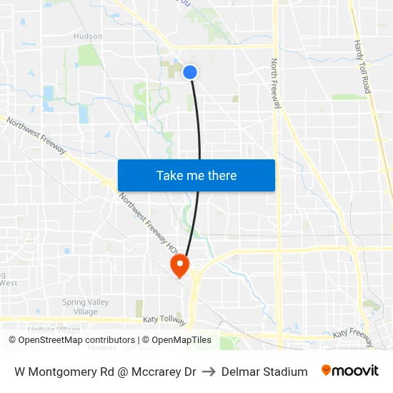 W Montgomery Rd @ Mccrarey Dr to Delmar Stadium map