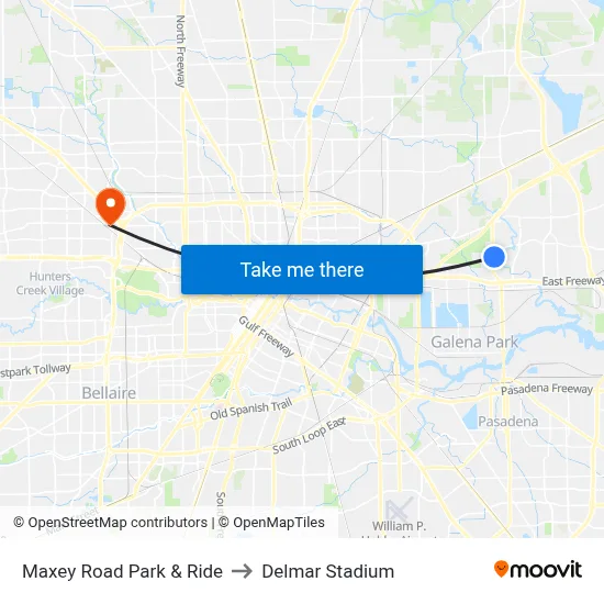 Maxey Road Park & Ride to Delmar Stadium map