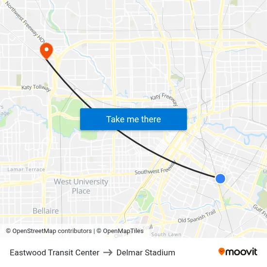 Eastwood Transit Center to Delmar Stadium map