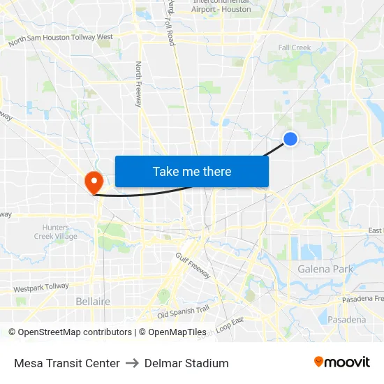 Mesa Transit Center to Delmar Stadium map