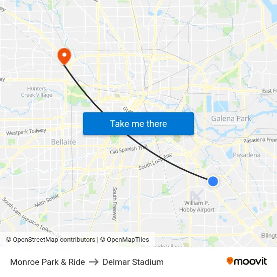 Monroe Park & Ride to Delmar Stadium map
