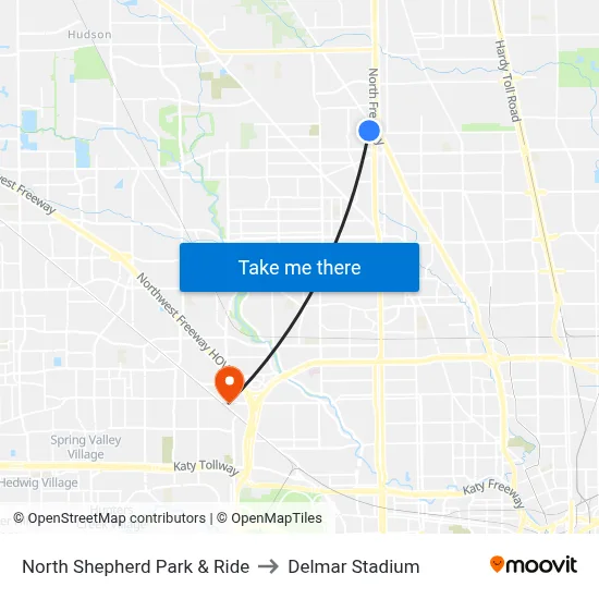 North Shepherd Park & Ride to Delmar Stadium map