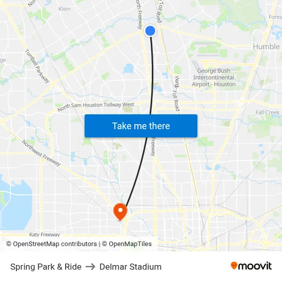Spring Park & Ride to Delmar Stadium map