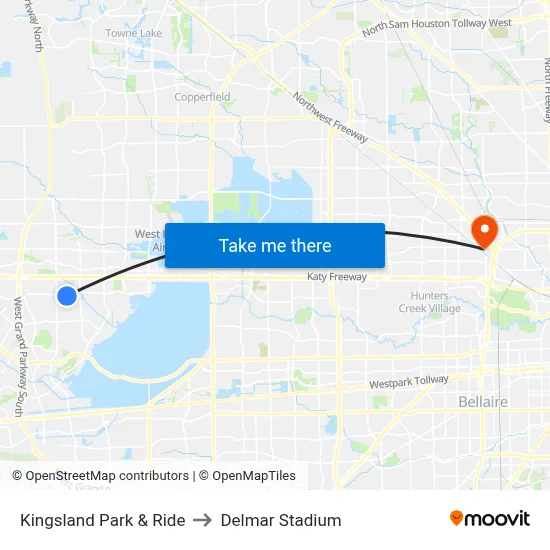 Kingsland Park & Ride to Delmar Stadium map