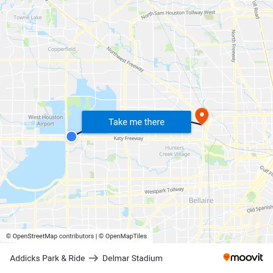 Addicks Park & Ride to Delmar Stadium map