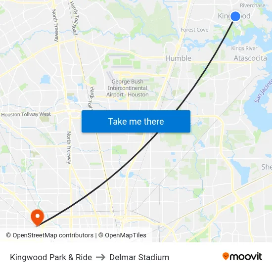 Kingwood Park & Ride to Delmar Stadium map