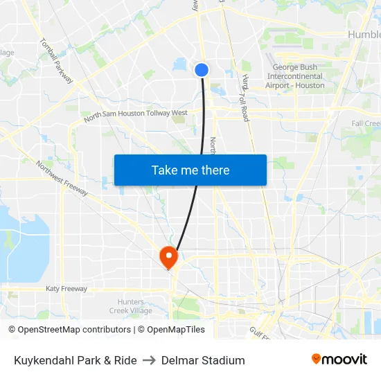 Kuykendahl Park & Ride to Delmar Stadium map