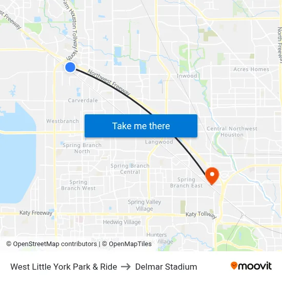 West Little York Park & Ride to Delmar Stadium map