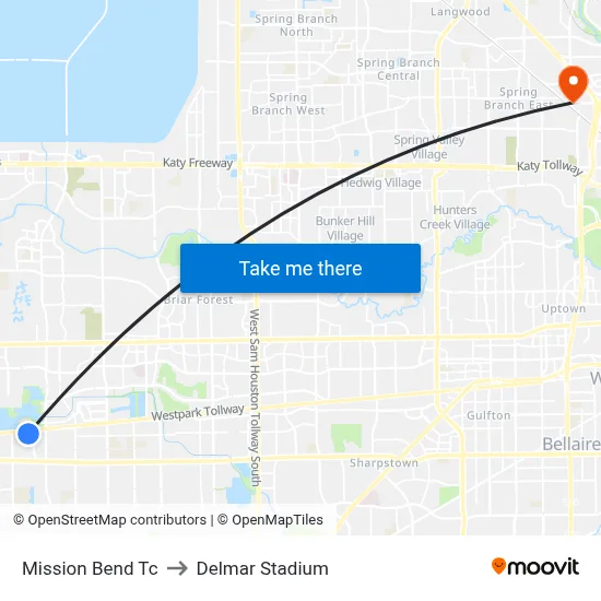 Mission Bend Tc to Delmar Stadium map