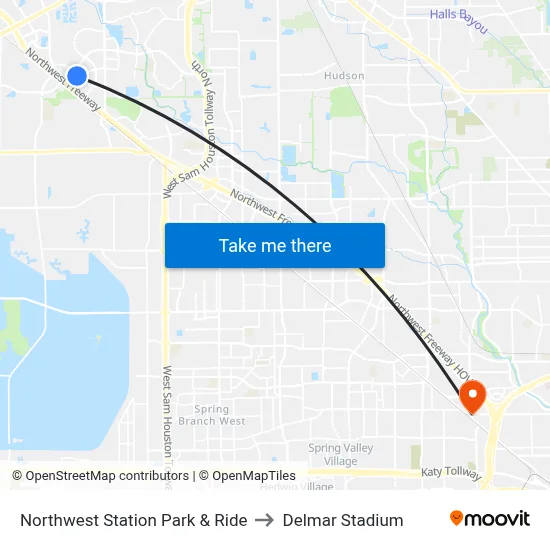 Northwest Station Park & Ride to Delmar Stadium map