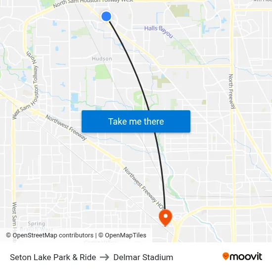 Seton Lake Park & Ride to Delmar Stadium map