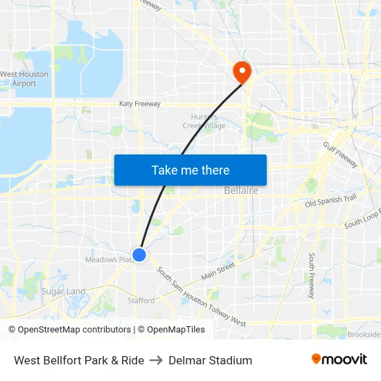 West Bellfort Park & Ride to Delmar Stadium map