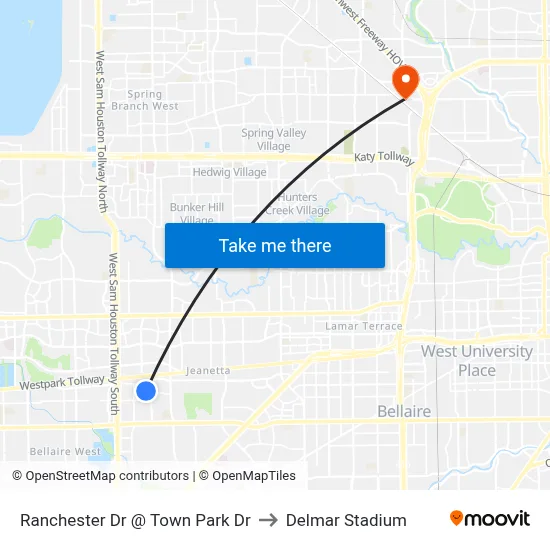 Ranchester Dr @ Town Park Dr to Delmar Stadium map