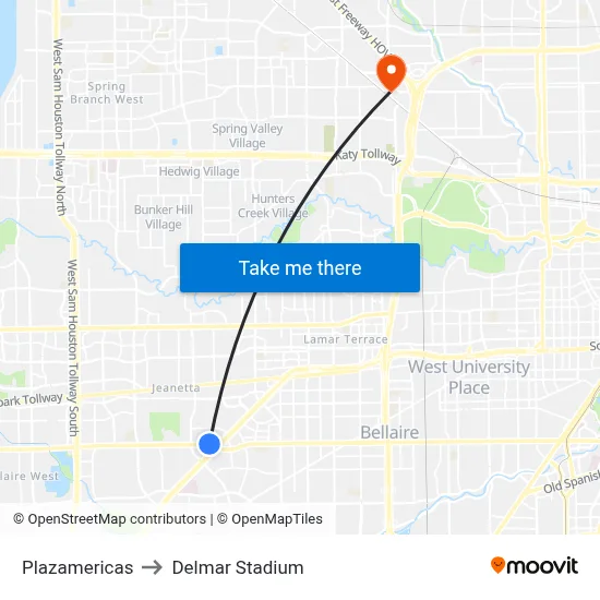 Plazamericas to Delmar Stadium map