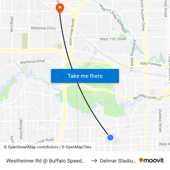 Westheimer Rd @ Buffalo Speedway to Delmar Stadium map