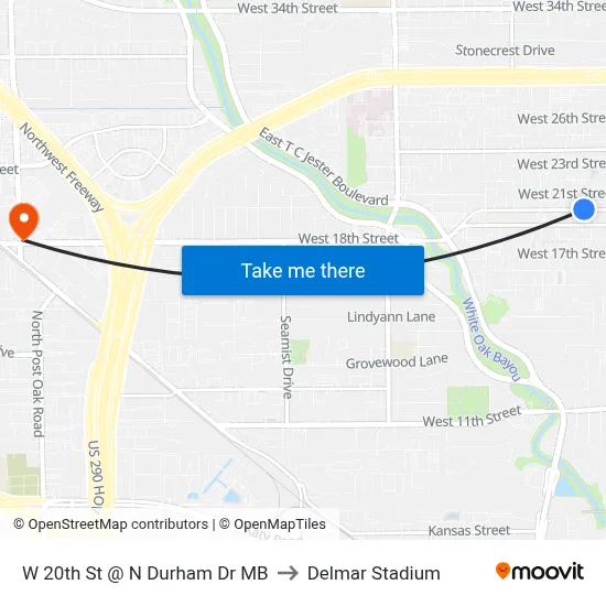 W 20th St @ N Durham Dr MB to Delmar Stadium map
