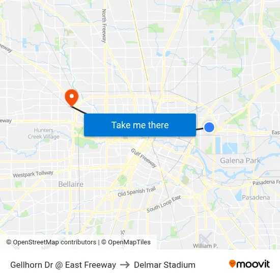 Gellhorn Dr @ East Freeway to Delmar Stadium map