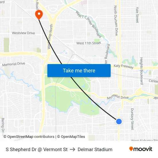 S Shepherd Dr @ Vermont St to Delmar Stadium map