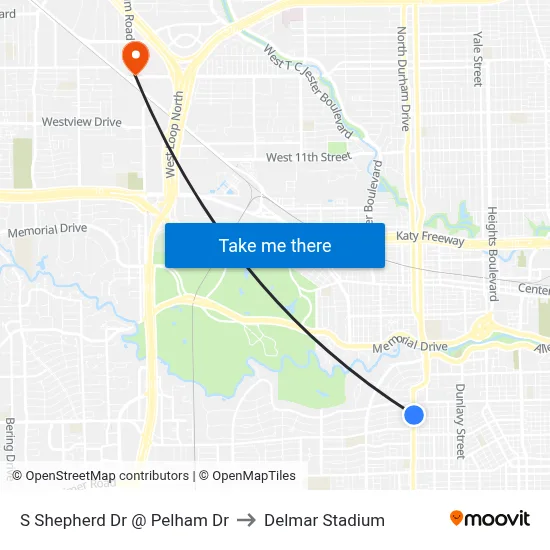 S Shepherd Dr @ Pelham Dr to Delmar Stadium map