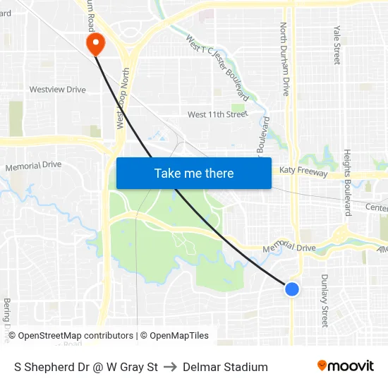 S Shepherd Dr @ W Gray St to Delmar Stadium map
