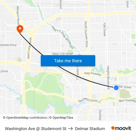 Washington Ave @ Studemont St to Delmar Stadium map