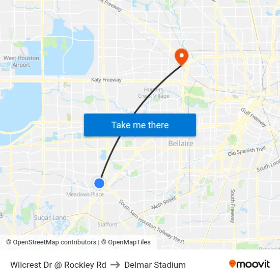 Wilcrest Dr @ Rockley Rd to Delmar Stadium map