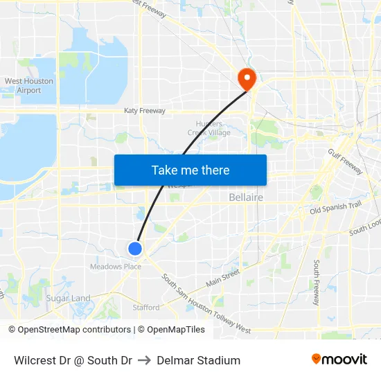 Wilcrest Dr @ South Dr to Delmar Stadium map