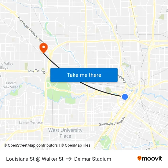 Louisiana St @ Walker St to Delmar Stadium map