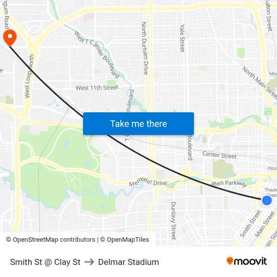 Smith St @ Clay St to Delmar Stadium map
