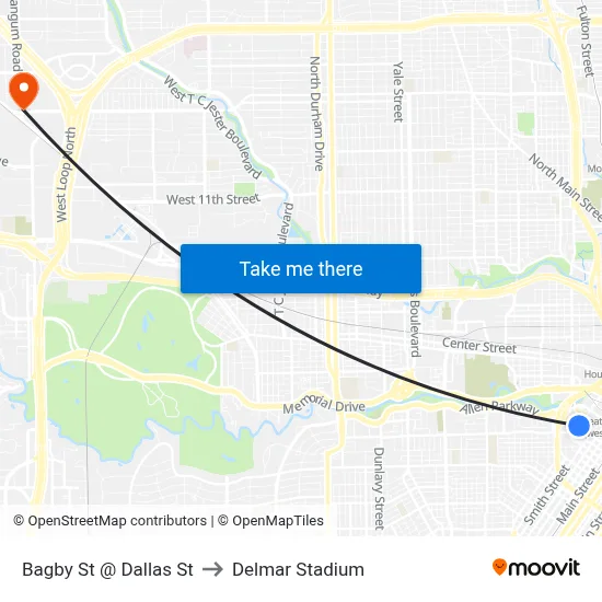 Bagby St @ Dallas St to Delmar Stadium map