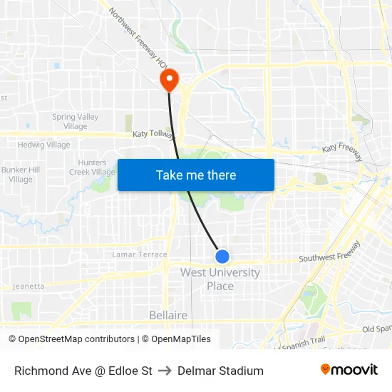 Richmond Ave @ Edloe St to Delmar Stadium map