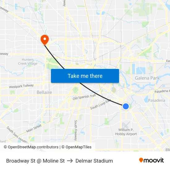 Broadway St @ Moline St to Delmar Stadium map