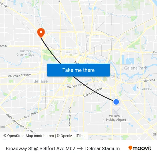 Broadway St @ Bellfort Ave Mb2 to Delmar Stadium map