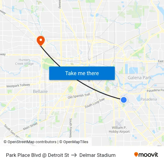 Park Place Blvd @ Detroit St to Delmar Stadium map