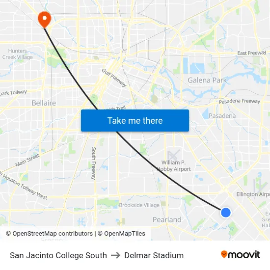 San Jacinto College South to Delmar Stadium map