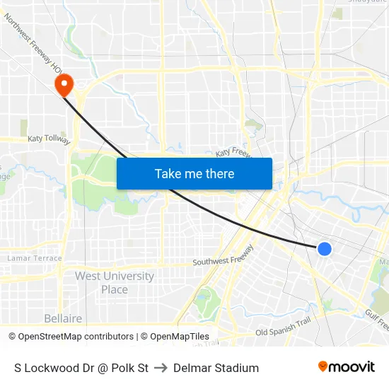 S Lockwood Dr @ Polk St to Delmar Stadium map