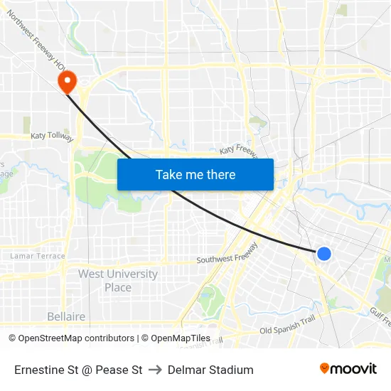 Ernestine St @ Pease St to Delmar Stadium map