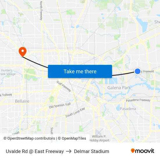Uvalde Rd @ East Freeway to Delmar Stadium map