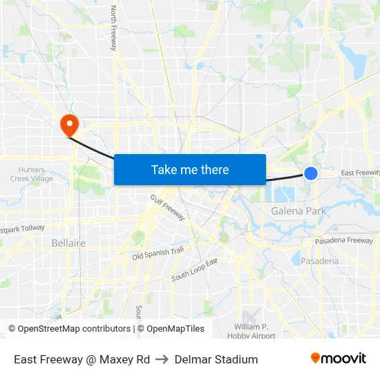 East Freeway @ Maxey Rd to Delmar Stadium map