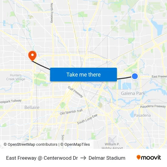East Freeway @ Centerwood Dr to Delmar Stadium map