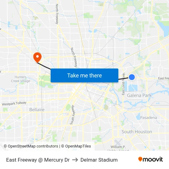 East Freeway @ Mercury Dr to Delmar Stadium map