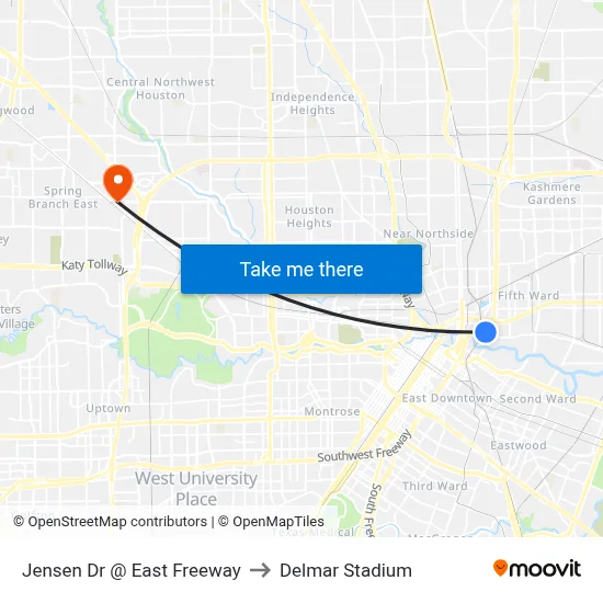 Jensen Dr @ East Freeway to Delmar Stadium map