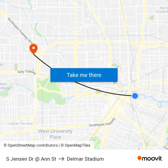 S Jensen Dr @ Ann St to Delmar Stadium map