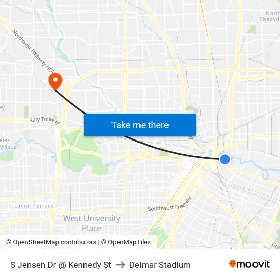 S Jensen Dr @ Kennedy St to Delmar Stadium map