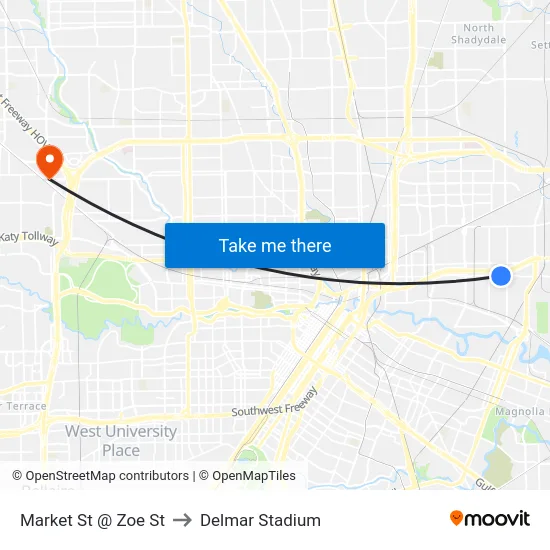 Market St @ Zoe St to Delmar Stadium map