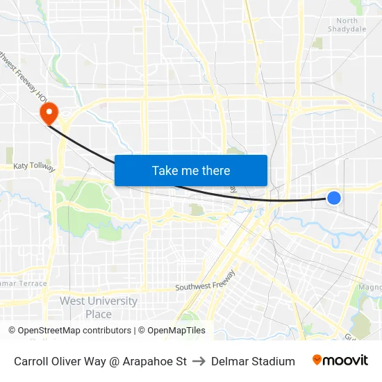 Carroll Oliver Way @ Arapahoe St to Delmar Stadium map