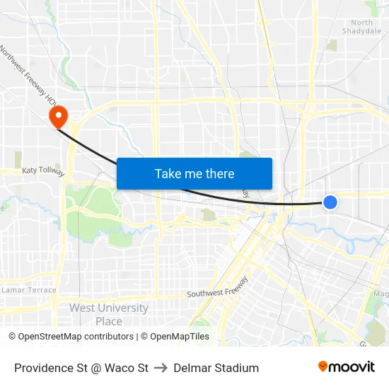 Providence St @ Waco St to Delmar Stadium map