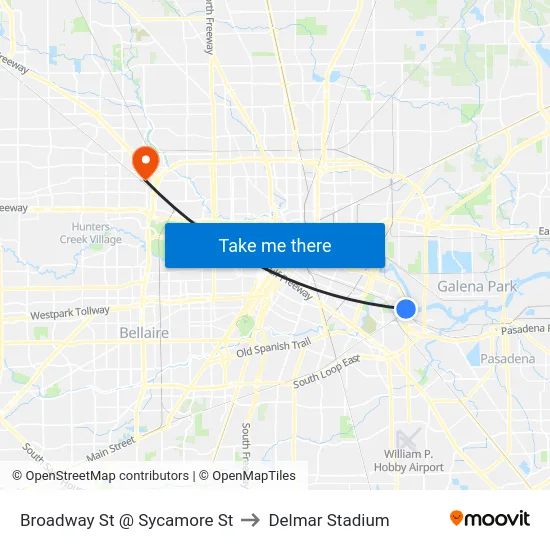Broadway St @ Sycamore St to Delmar Stadium map
