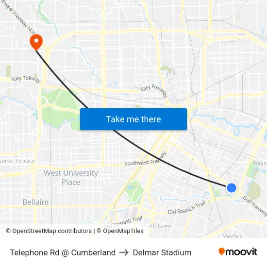 Telephone Rd @ Cumberland to Delmar Stadium map