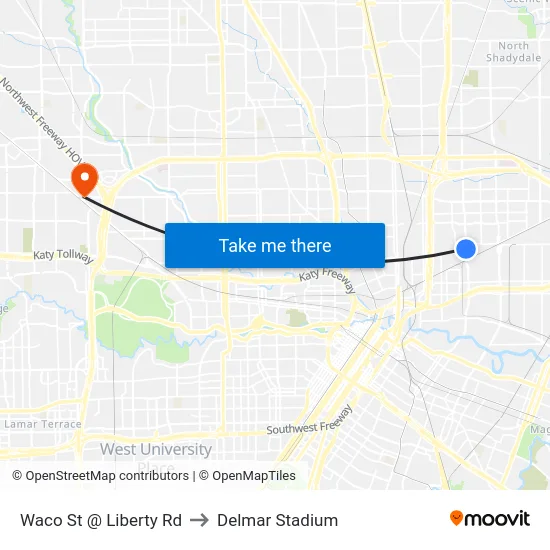 Waco St @ Liberty Rd to Delmar Stadium map